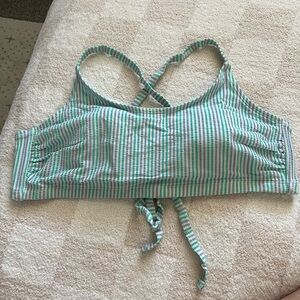 Xhilaration Teal and White Striped Bikini Top